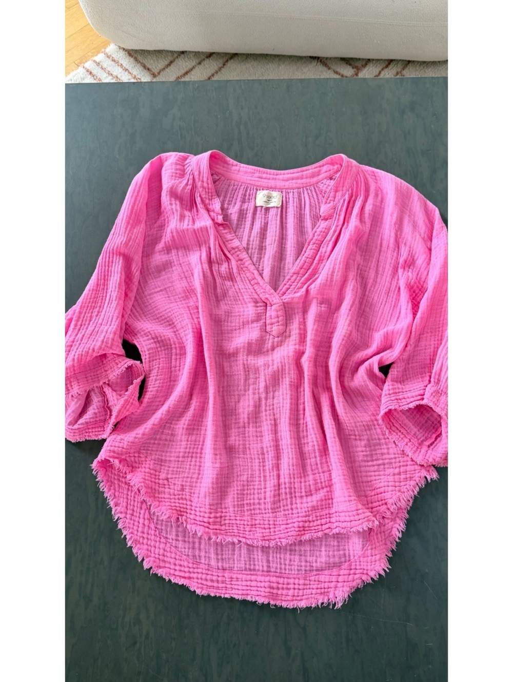 9 Seed Resort Pink Gauze V-Neck Blouse